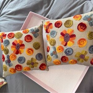 Set of Two Pier 1 Accent Pillows Floral Embroidered Boho Home